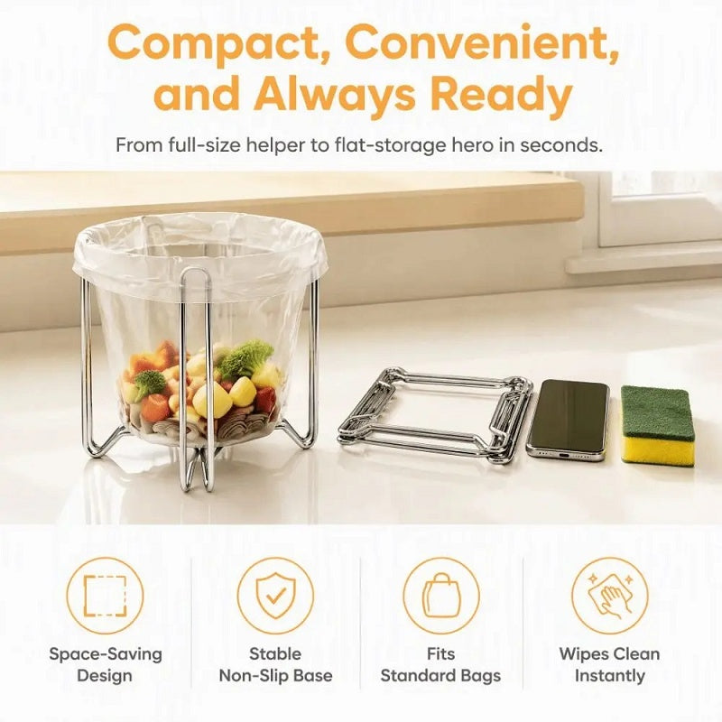Foldable Stainless Steel Trash Bag Holder