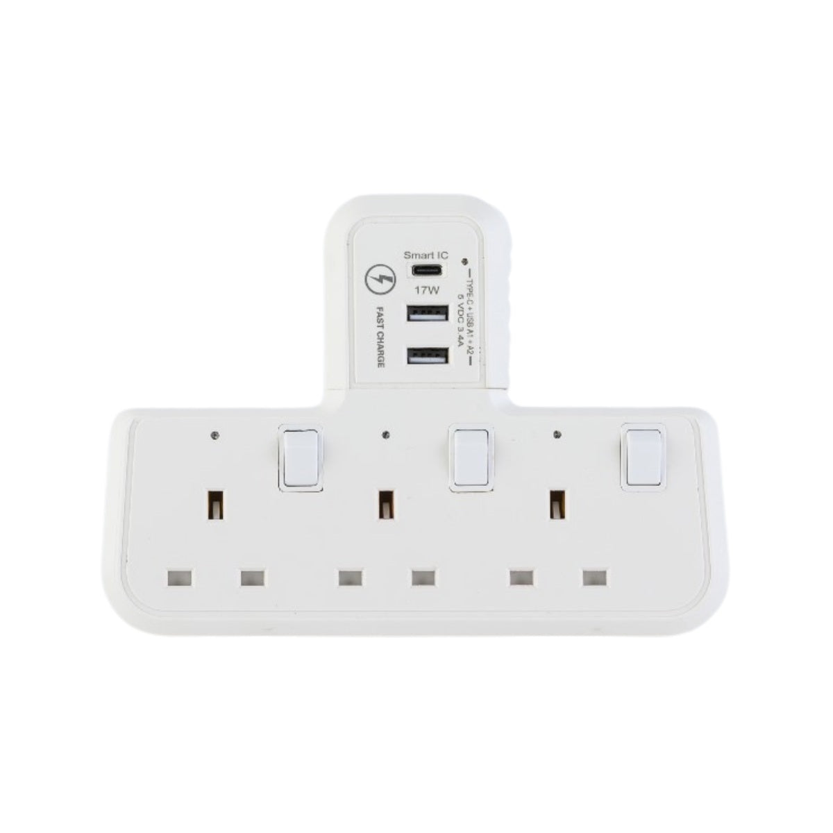 Morries MS303USBCTSA T-Shape 3Way Adapter with 2 USB + 1 USB-C